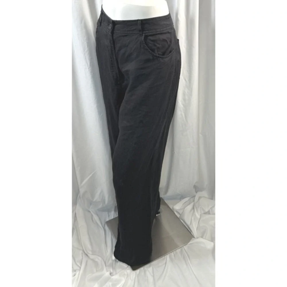 Zara Black Linen Blend High Waisted Wide Leg Trousers XL Resortwear Chic‎  82-03